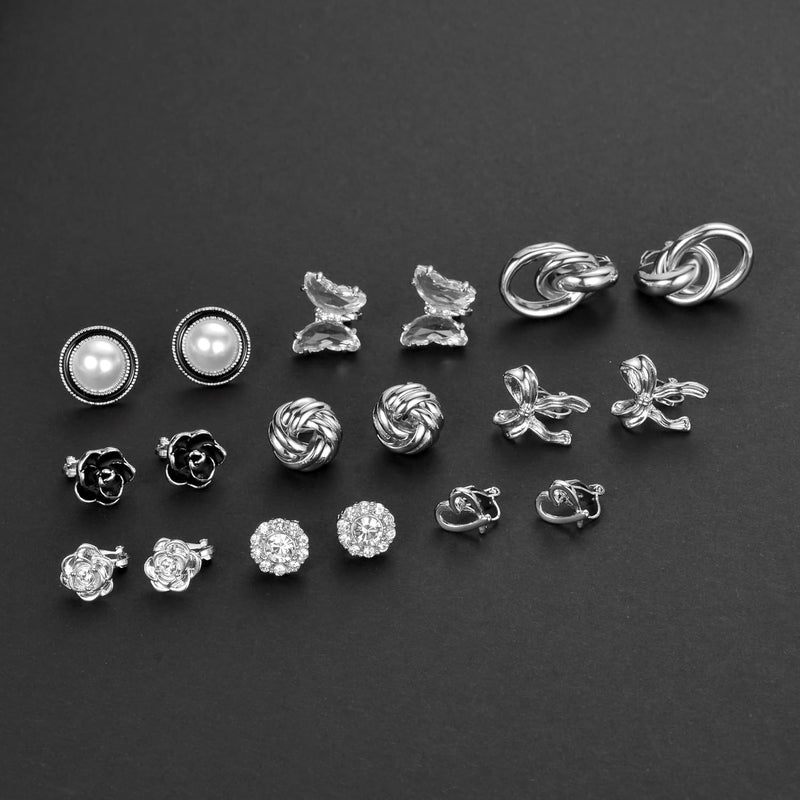 Tornito 10-15 Pairs Clip on Stud Earrings Non Pierced Teardrop Round Square CZ Pearl Twist Knot Flower Butterfly Heart Star Rainbow Cat Opal Clip on Earrings for Women - Image 3